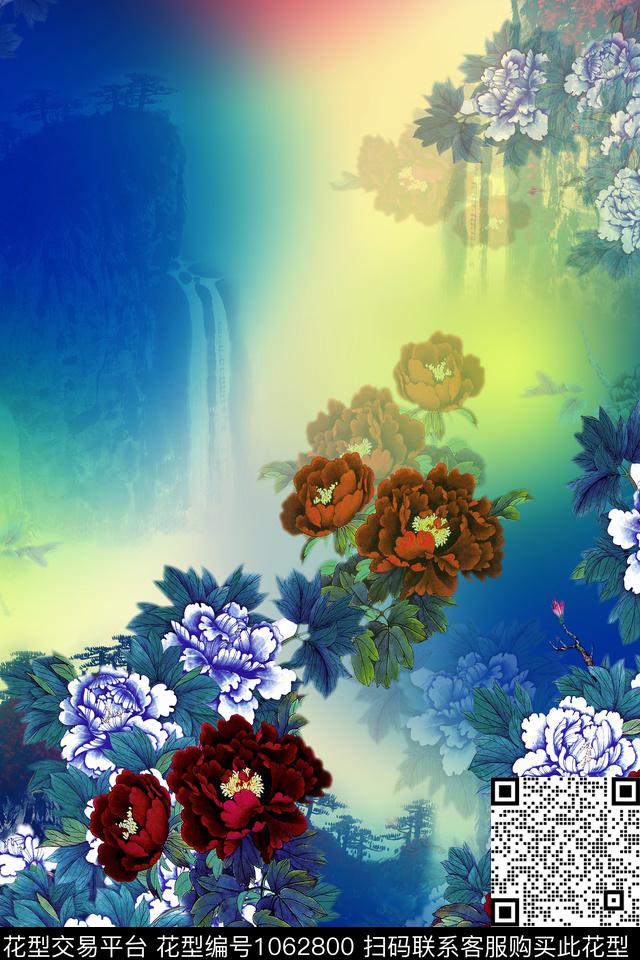 数码华亿平台定位花中国风数码印花华亿平台下载（图片编号: 1062800） - 瓦栏（Walan）