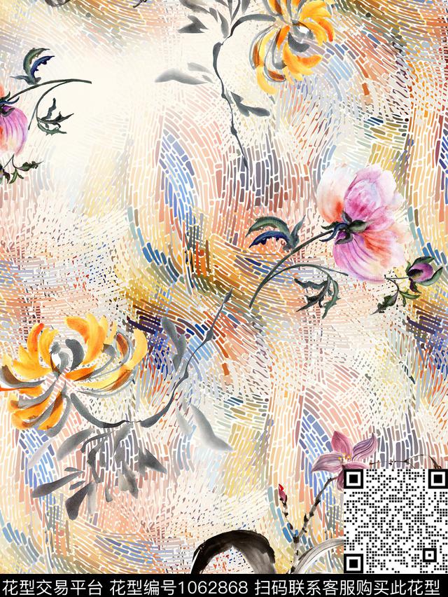 古典花纹手绘花卉中老年数码印花华亿平台下载（图片编号: 1062868） - 瓦栏（Walan）