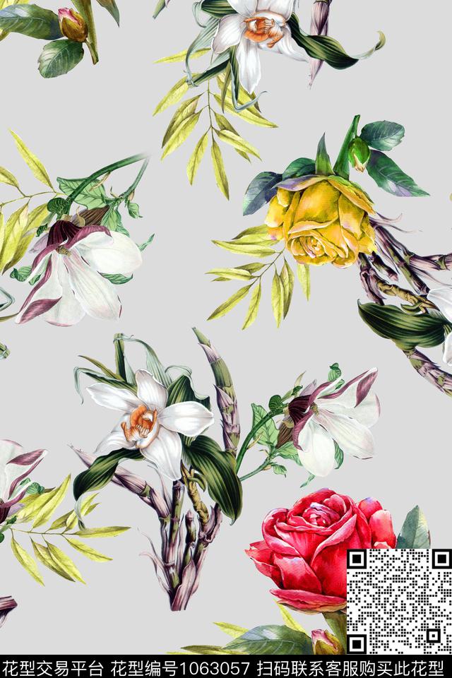 植物花卉手绘花卉数码印花华亿平台下载（图片编号: 1063057） - 瓦栏（Walan）