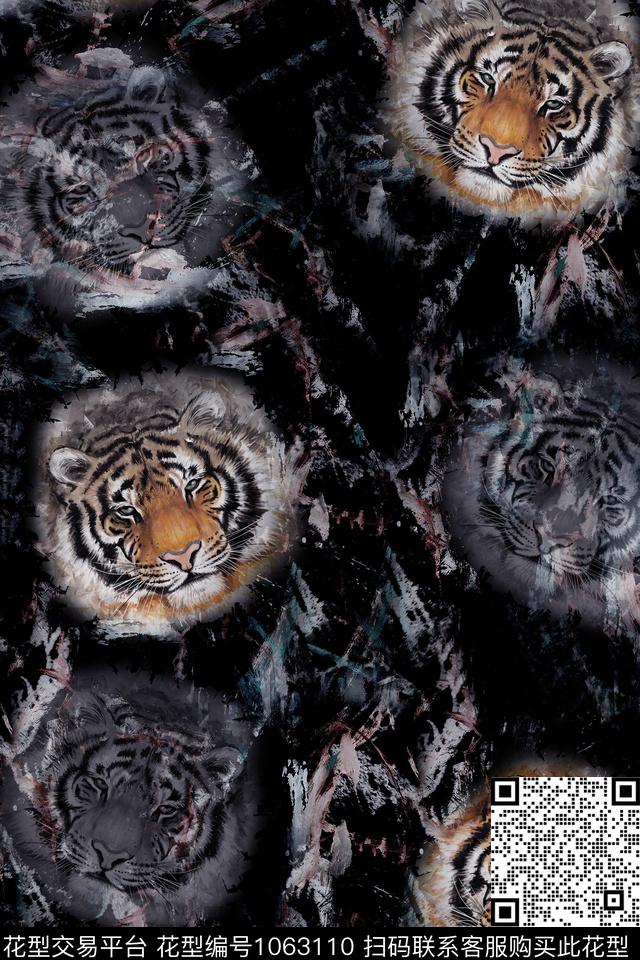 数码华亿平台动物头老虎数码印花华亿平台下载（图片编号: 1063110） - 瓦栏（Walan）