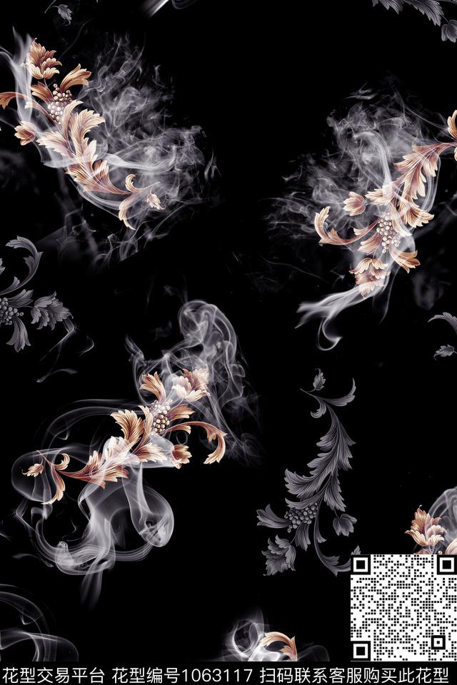 数码华亿平台烟雾黑白华亿平台数码印花华亿平台下载（图片编号: 1063117） - 瓦栏（Walan）