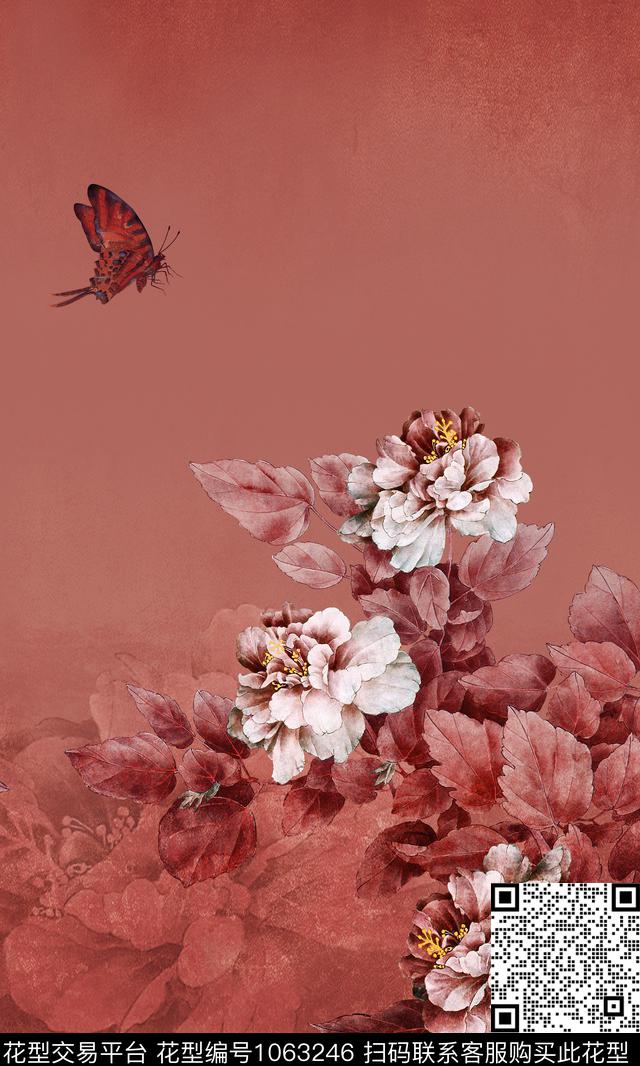 渐变定位花牡丹数码印花华亿平台下载（图片编号: 1063246） - 瓦栏（Walan）