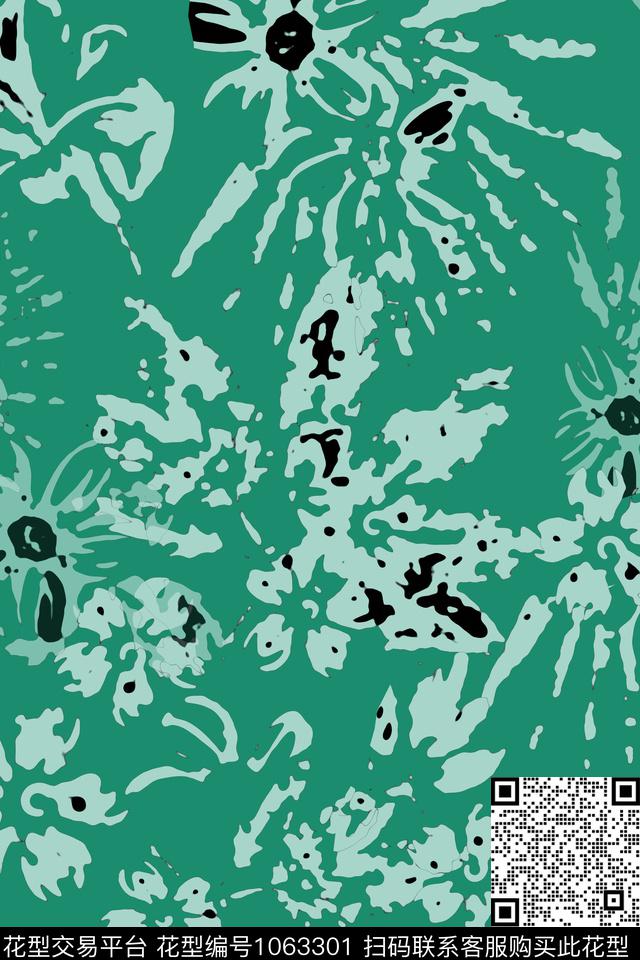 抽象花卉风格化花卉青蓝雅韵系列传统印花华亿平台下载（图片编号: 1063301） - 瓦栏（Walan）