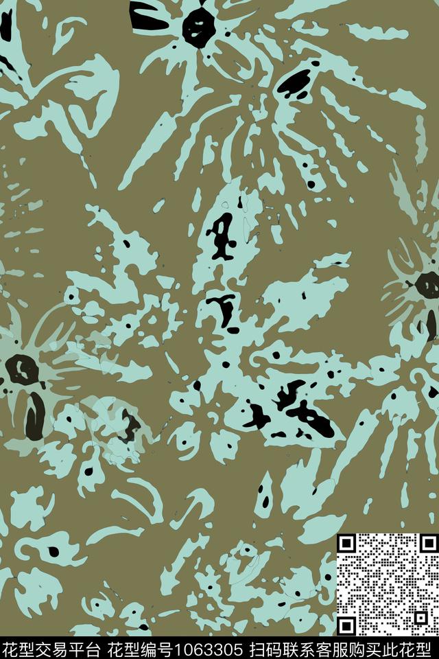 抽象花卉风格化花卉青蓝雅韵系列传统印花华亿平台下载（图片编号: 1063305） - 瓦栏（Walan）