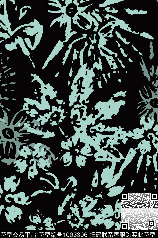 抽象花卉风格化花卉青蓝雅韵系列传统印花华亿平台下载（图片编号: 1063306） - 瓦栏（Walan）