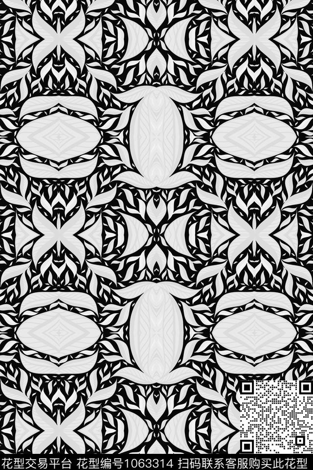 条纹风格化花卉抽象传统印花华亿平台下载（图片编号: 1063314） - 瓦栏（Walan）
