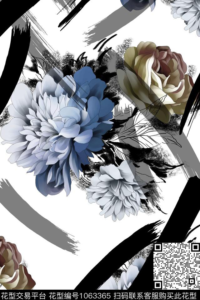 数码华亿平台抽象手绘花卉数码印花华亿平台下载（图片编号: 1063365） - 瓦栏（Walan）