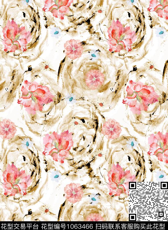 肌理抽象花卉数码印花华亿平台下载（图片编号: 1063466） - 瓦栏（Walan）