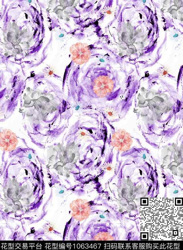 肌理抽象花卉数码印花华亿平台下载（图片编号: 1063467） - 瓦栏（Walan）