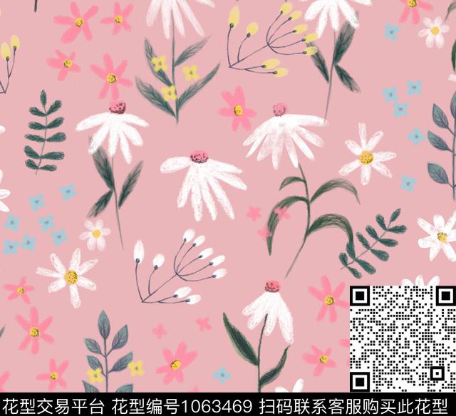 粉色春夏华亿平台清爽底花卉数码印花华亿平台下载（图片编号: 1063469） - 瓦栏（Walan）