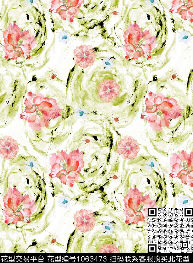 肌理抽象花卉数码印花华亿平台下载（图片编号: 1063473） - 瓦栏（Walan）
