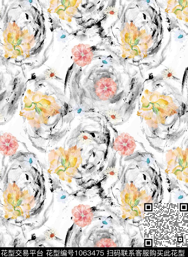 肌理抽象花卉数码印花华亿平台下载（图片编号: 1063475） - 瓦栏（Walan）