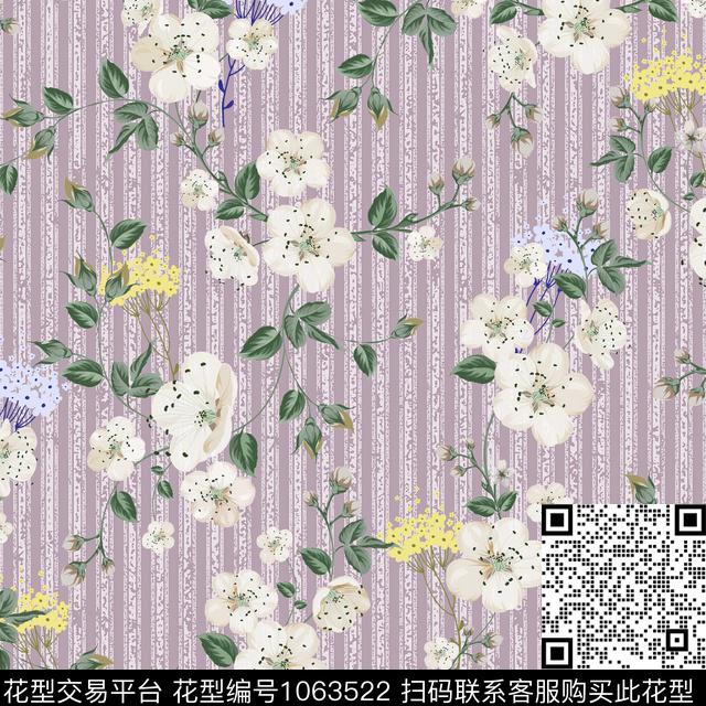 条纹花卉悠闲数码印花华亿平台下载（图片编号: 1063522） - 瓦栏（Walan）
