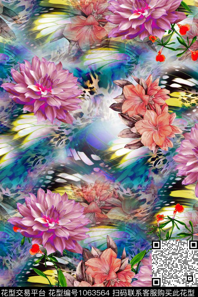 数码华亿平台抽象花卉数码印花华亿平台下载（图片编号: 1063564） - 瓦栏（Walan）