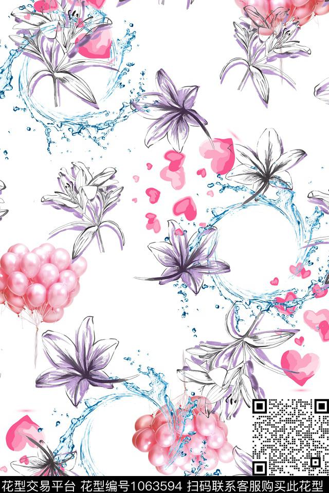 气球趣味花卉数码印花华亿平台下载（图片编号: 1063594） - 瓦栏（Walan）