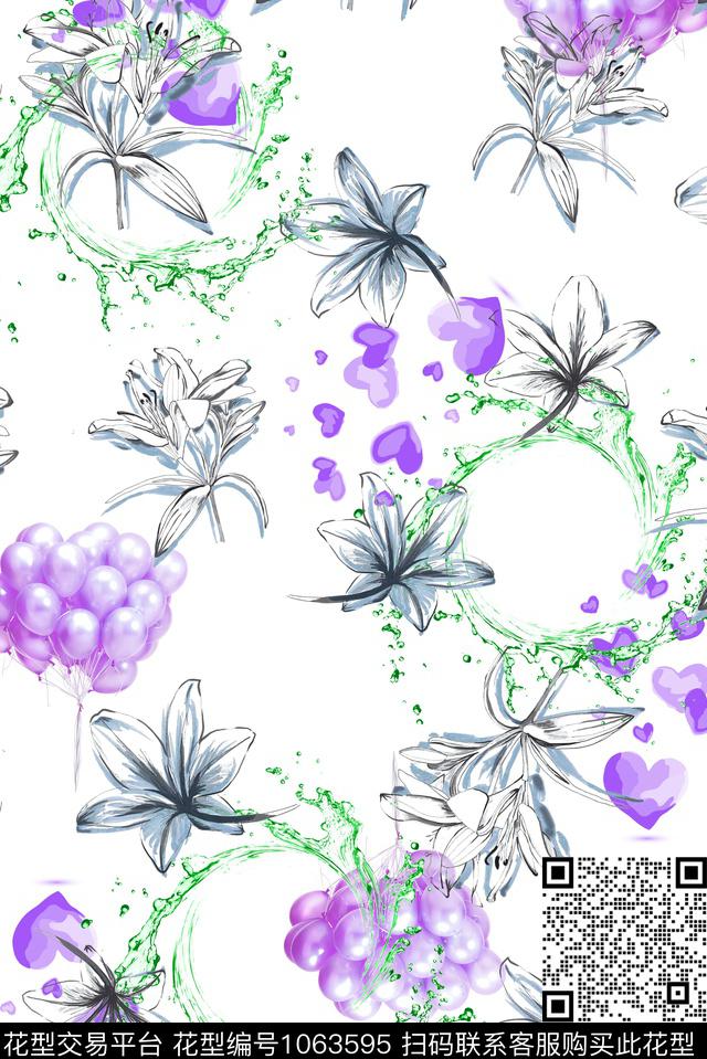 气球趣味花卉数码印花华亿平台下载（图片编号: 1063595） - 瓦栏（Walan）