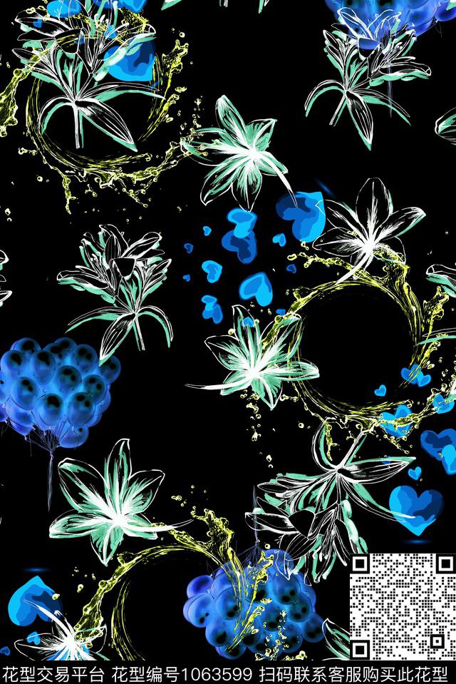 气球趣味花卉数码印花华亿平台下载（图片编号: 1063599） - 瓦栏（Walan）