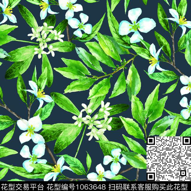 数码华亿平台手绘花卉绿植树叶数码印花华亿平台下载（图片编号: 1063648） - 瓦栏（Walan）