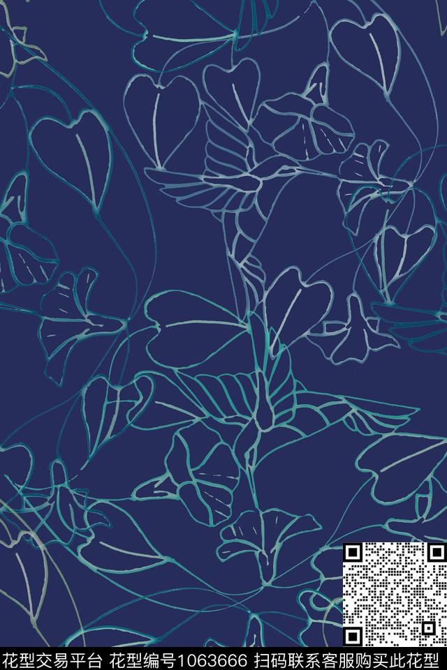 风格化花卉签字笔印花手绘线条笔触传统印花华亿平台下载（图片编号: 1063666） - 瓦栏（Walan）