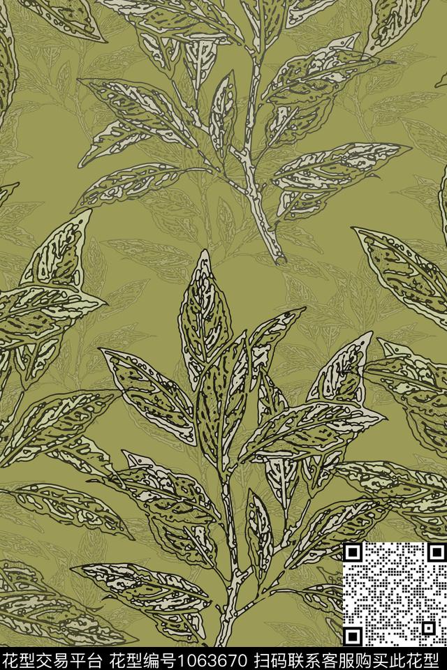 手绘线条笔触签字笔印花叶子组合传统印花华亿平台下载（图片编号: 1063670） - 瓦栏（Walan）