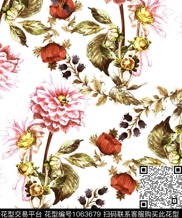 数码华亿平台花卉手绘花卉数码印花华亿平台下载（图片编号: 1063679） - 瓦栏（Walan）