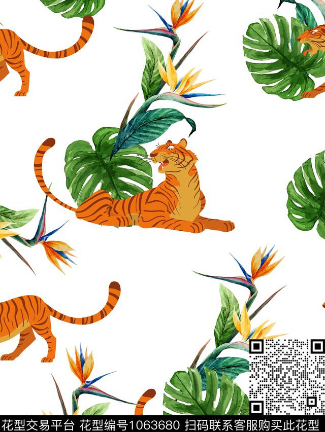 动物花卉手绘花卉天堂鸟数码印花华亿平台下载（图片编号: 1063680） - 瓦栏（Walan）