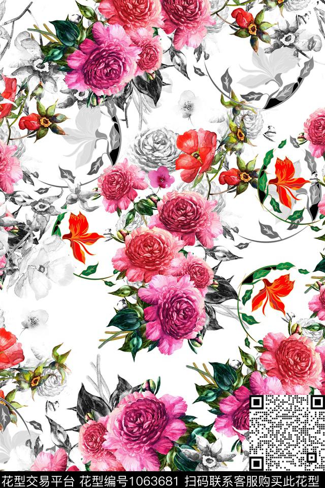 数码华亿平台花卉手绘花卉数码印花华亿平台下载（图片编号: 1063681） - 瓦栏（Walan）