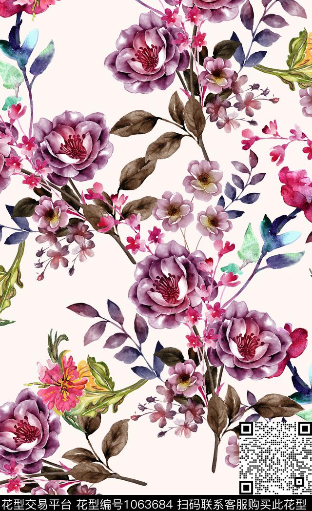 数码华亿平台花卉手绘花卉数码印花华亿平台下载（图片编号: 1063684） - 瓦栏（Walan）
