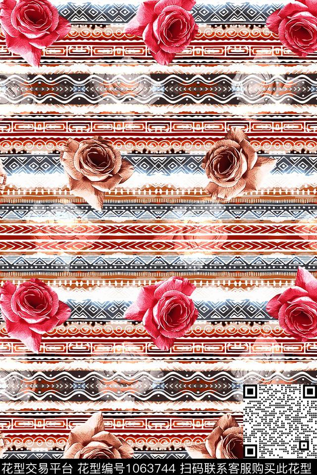 条纹民族风抽象数码印花华亿平台下载（图片编号: 1063744） - 瓦栏（Walan）