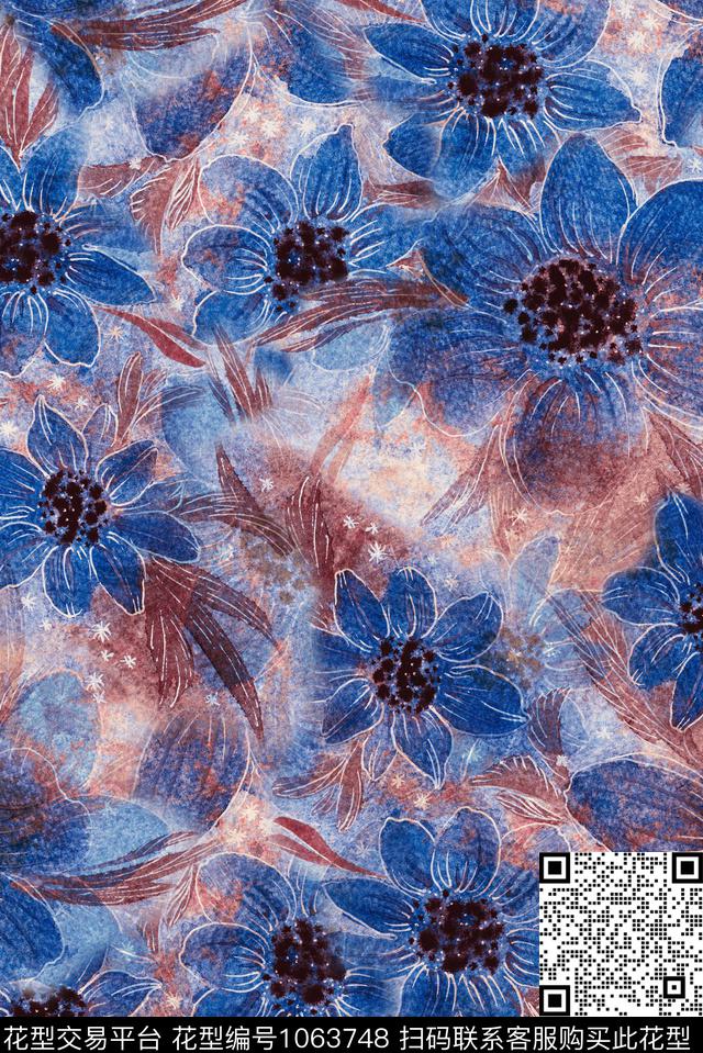 抽象花卉数码印花华亿平台下载（图片编号: 1063748） - 瓦栏（Walan）