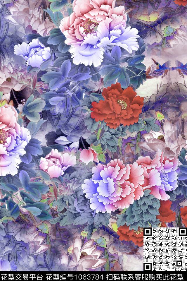 香云纱牡丹中国风数码印花华亿平台下载（图片编号: 1063784） - 瓦栏（Walan）