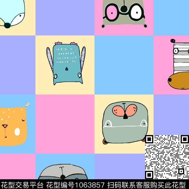 可爱卡通动物色格子数码印花华亿平台下载（图片编号: 1063857） - 瓦栏（Walan）