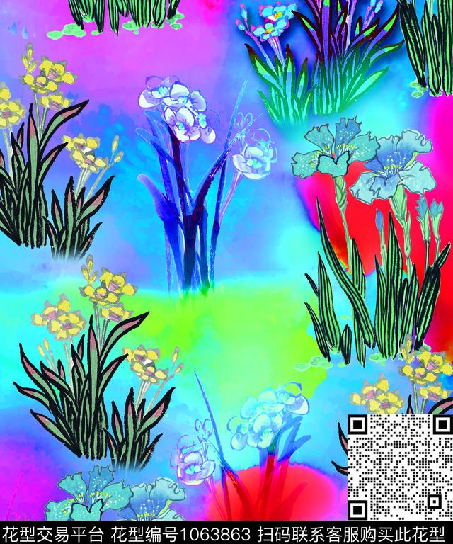 水彩花卉国画水墨风数码印花华亿平台下载（图片编号: 1063863） - 瓦栏（Walan）