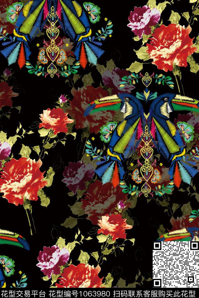 数码华亿平台绣花华亿平台鸟/昆虫数码印花华亿平台下载（图片编号: 1063980） - 瓦栏（Walan）