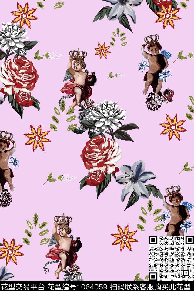 天使大牌风蔷薇花数码印花华亿平台下载（图片编号: 1064059） - 瓦栏（Walan）
