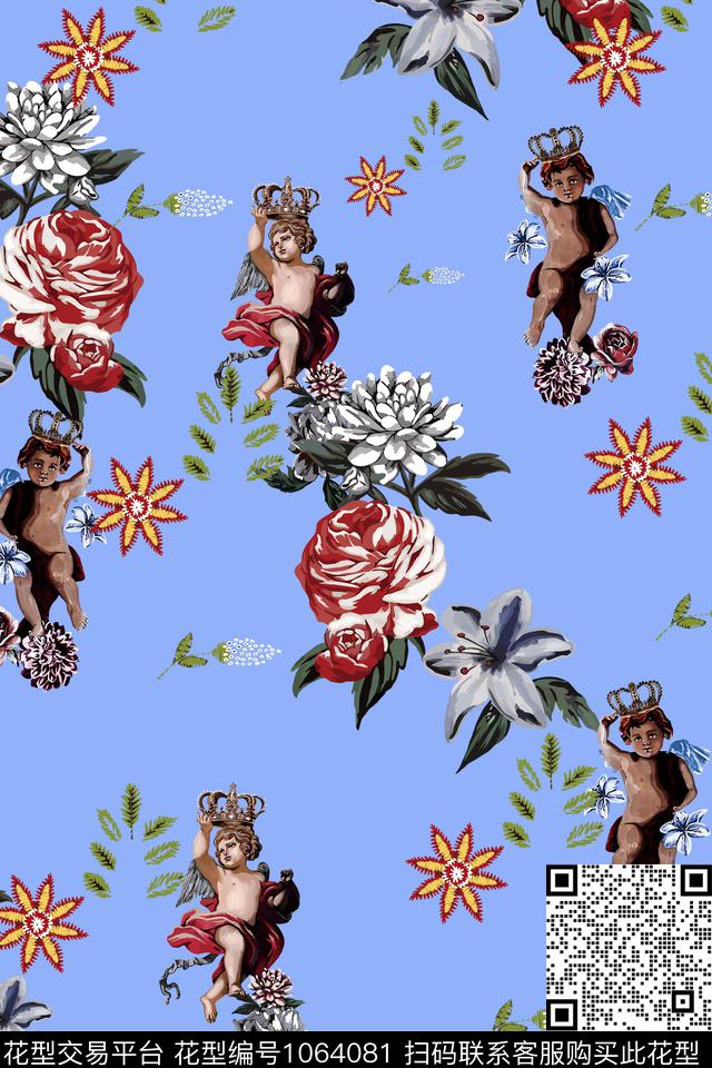 天使大牌风蔷薇花数码印花华亿平台下载（图片编号: 1064081） - 瓦栏（Walan）