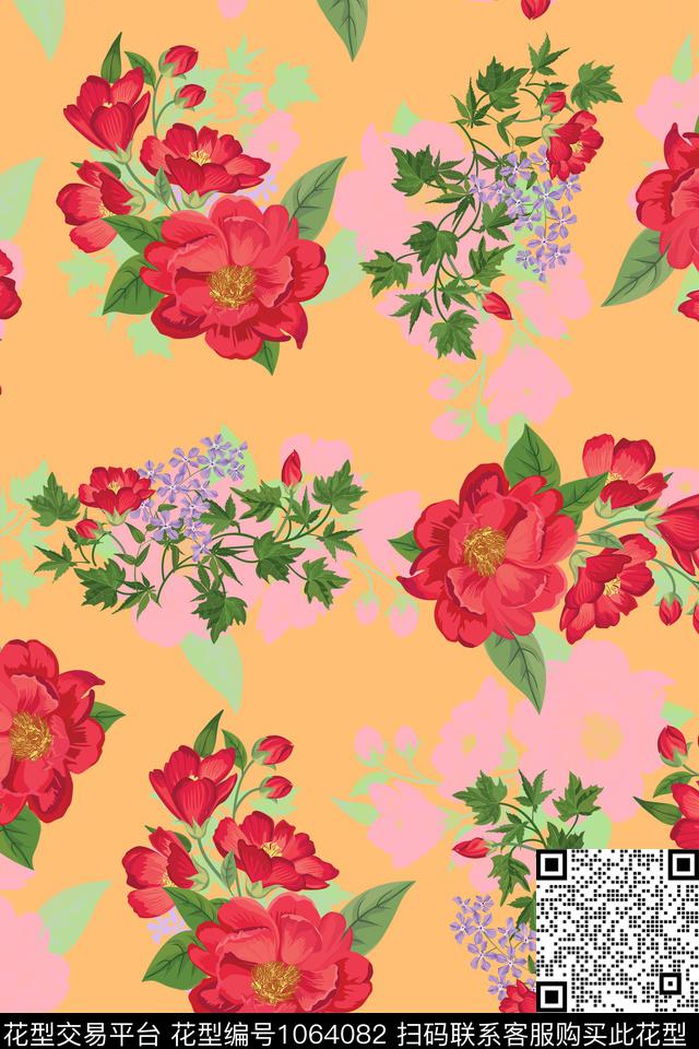 数码华亿平台水彩花卉绿植树叶数码印花华亿平台下载（图片编号: 1064082） - 瓦栏（Walan）
