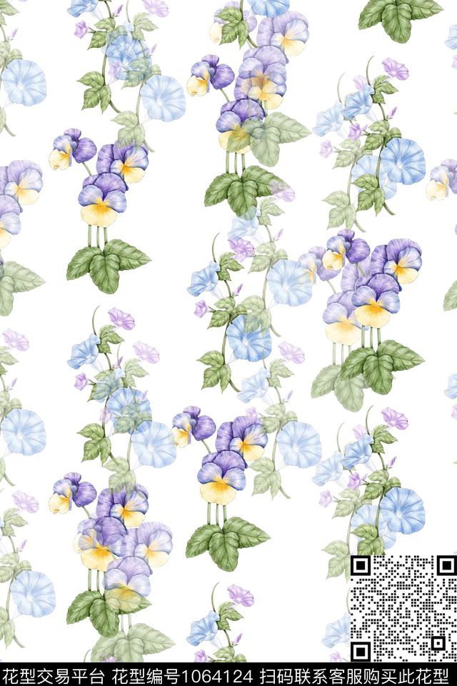 数码华亿平台线条花卉花卉数码印花华亿平台下载（图片编号: 1064124） - 瓦栏（Walan）