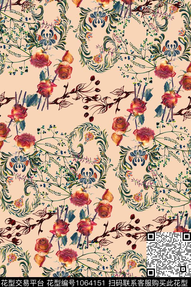 花卉民族风数码印花华亿平台下载（图片编号: 1064151） - 瓦栏（Walan）