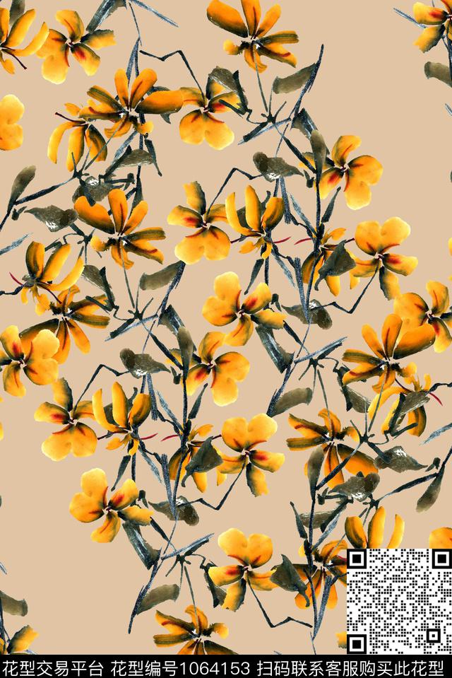 数码华亿平台花卉手绘花卉数码印花华亿平台下载（图片编号: 1064153） - 瓦栏（Walan）
