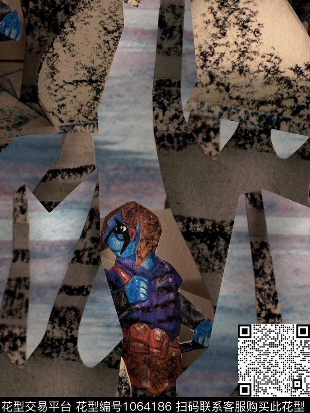 抽象男装复古数码印花华亿平台下载（图片编号: 1064186） - 瓦栏（Walan）