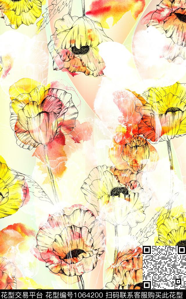 肌理花卉长巾数码印花华亿平台下载（图片编号: 1064200） - 瓦栏（Walan）