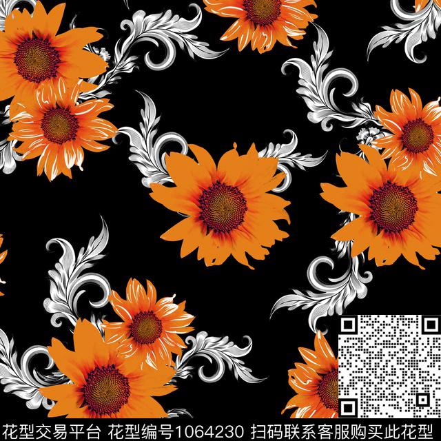 抽象花卉手绘花卉满版散花传统印花华亿平台下载（图片编号: 1064230） - 瓦栏（Walan）