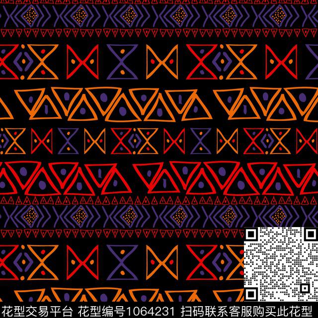 民族风复古手绘几何传统印花华亿平台下载（图片编号: 1064231） - 瓦栏（Walan）