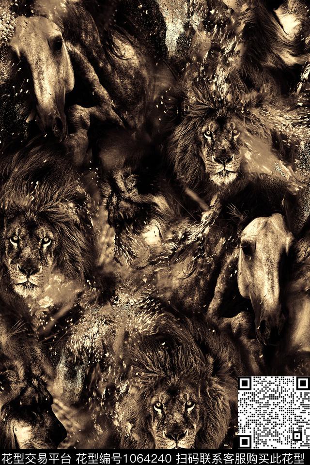 抽象男装复古数码印花华亿平台下载（图片编号: 1064240） - 瓦栏（Walan）