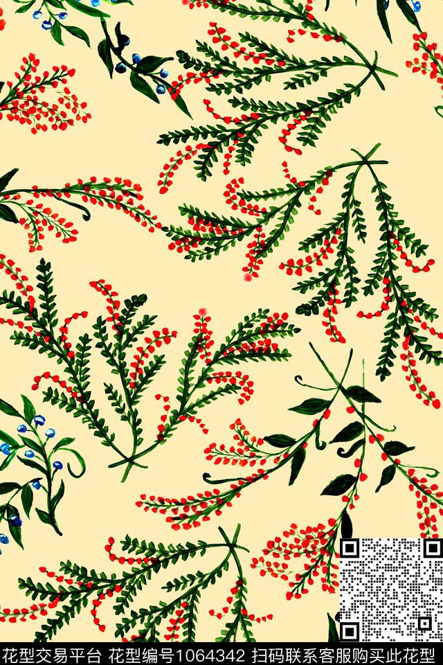 彩底花卉清爽手绘花Fei-女装数码印花华亿平台下载（图片编号: 1064342） - 瓦栏（Walan）