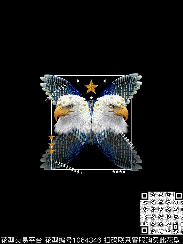 黑白华亿平台老鹰五角星数码印花华亿平台下载（图片编号: 1064346） - 瓦栏（Walan）