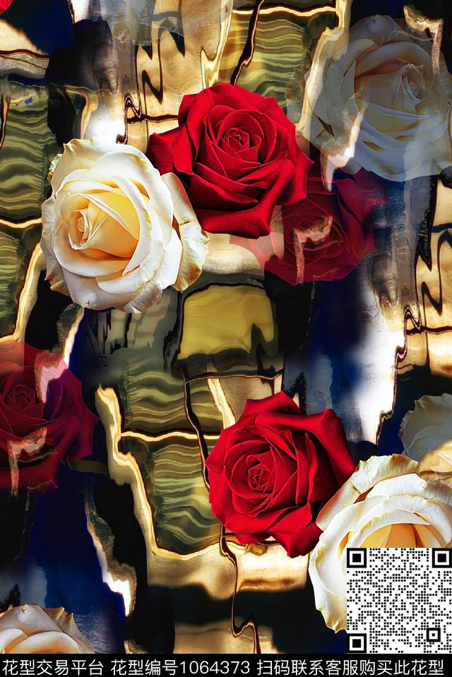 花卉水波底纹女装数码印花华亿平台下载（图片编号: 1064373） - 瓦栏（Walan）