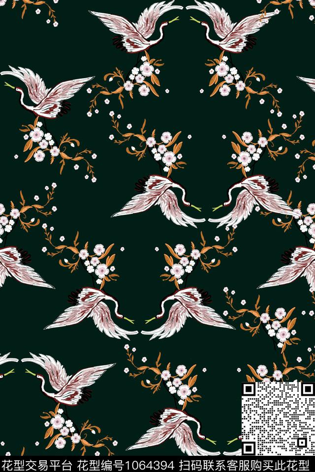 动物花卉数码华亿平台仙鹤数码印花华亿平台下载（图片编号: 1064394） - 瓦栏（Walan）