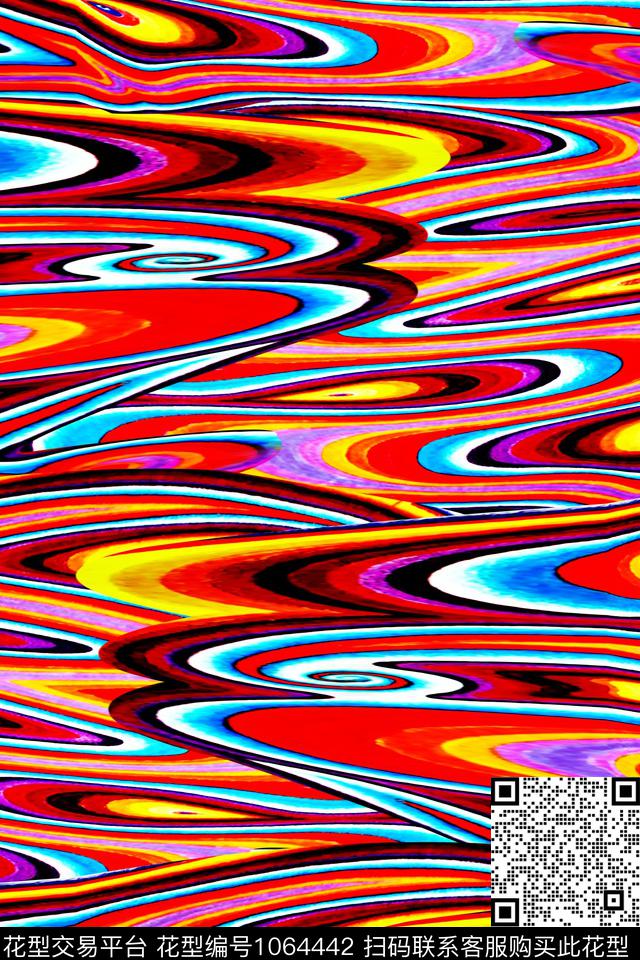 波浪形油画线条炫彩数码印花华亿平台下载（图片编号: 1064442） - 瓦栏（Walan）